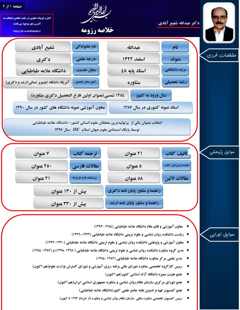 رزومه دکتر شفیع آبادی